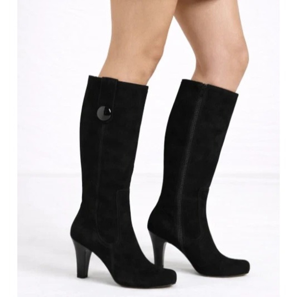 Franco Sarto Womens Boots 7.5 Black Suede Knee High Heel L-Magia